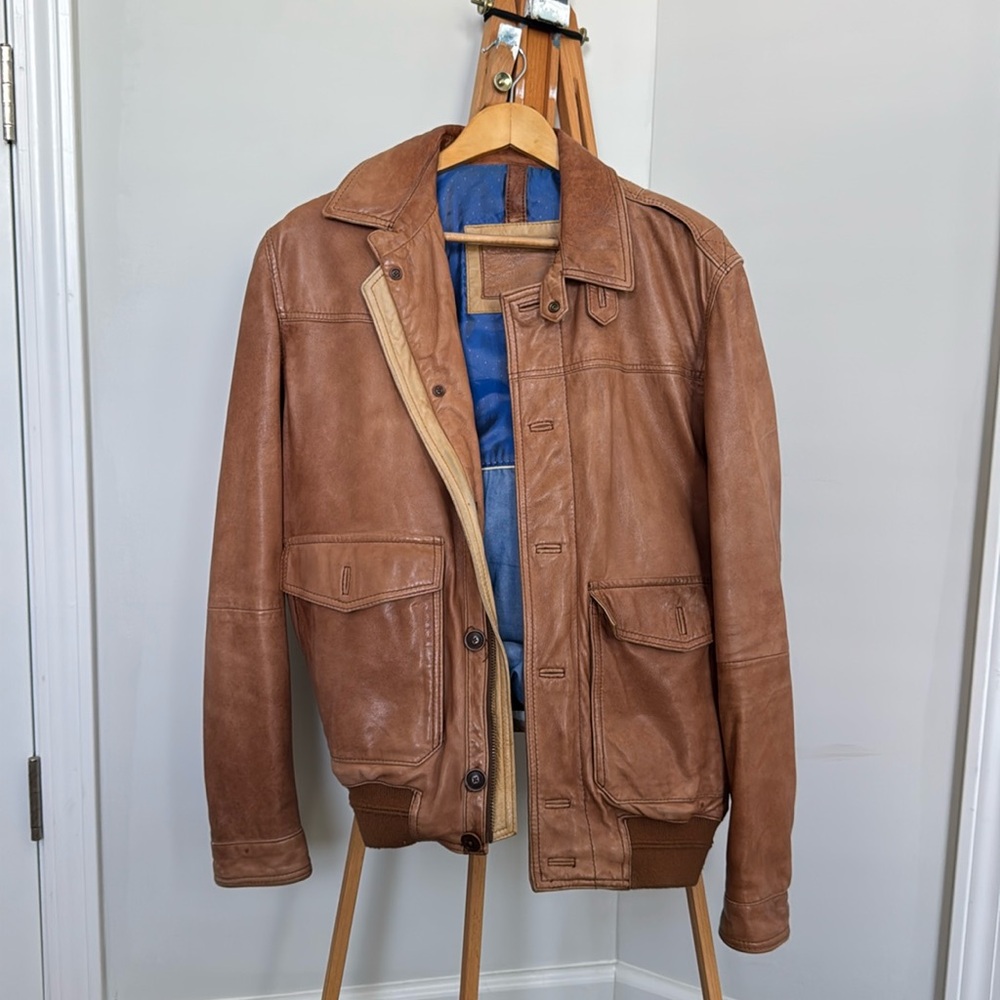 MASSIMO DUTTI MEN GENUINE SHEEP LEATHER JACKET | BROWN | Medium | Typical Wear